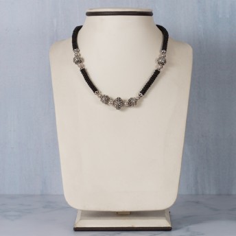  Black Beads with Silver Neck piece